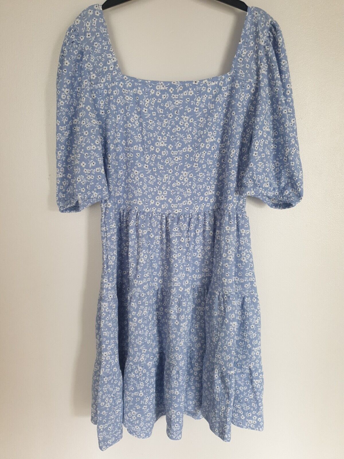 Light Blue Floral Print Dress UK 12 *** V348