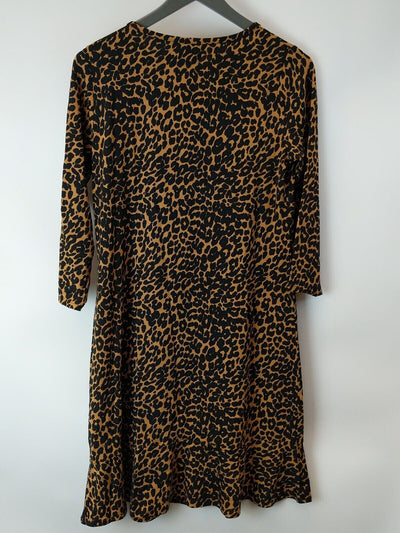 Sosandar Brown Animal Print Relaxed Sleeved Shift Dress Size UK 18 **** V9