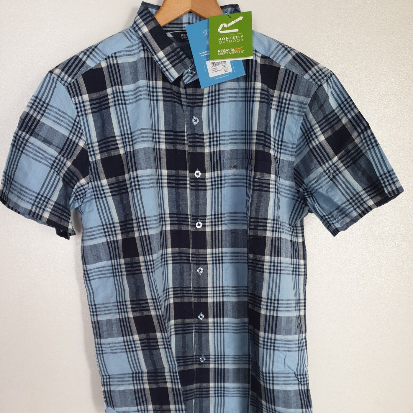 Regatta Men's Deakin IV Short Sleeve Shirt Powder Blue Check UKL****Ref V360