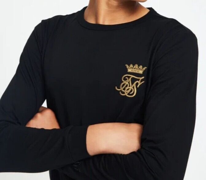 Siksilk Boys Messi Black Long Sleeve Logo T-Shirt Size 13-14 Years.