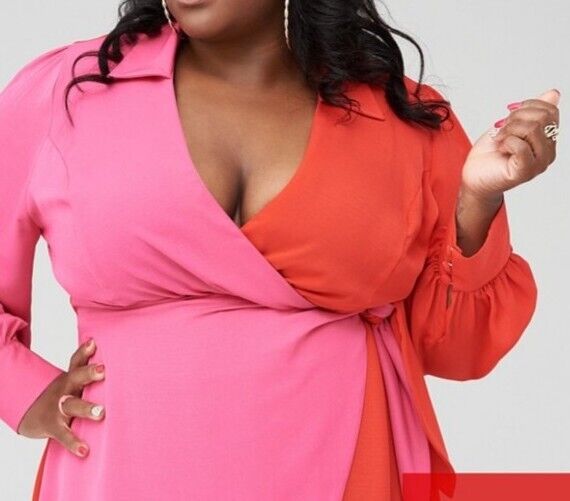 Judi Love Colourblock Pink/Red Wrap Dress Size 20 **** V330