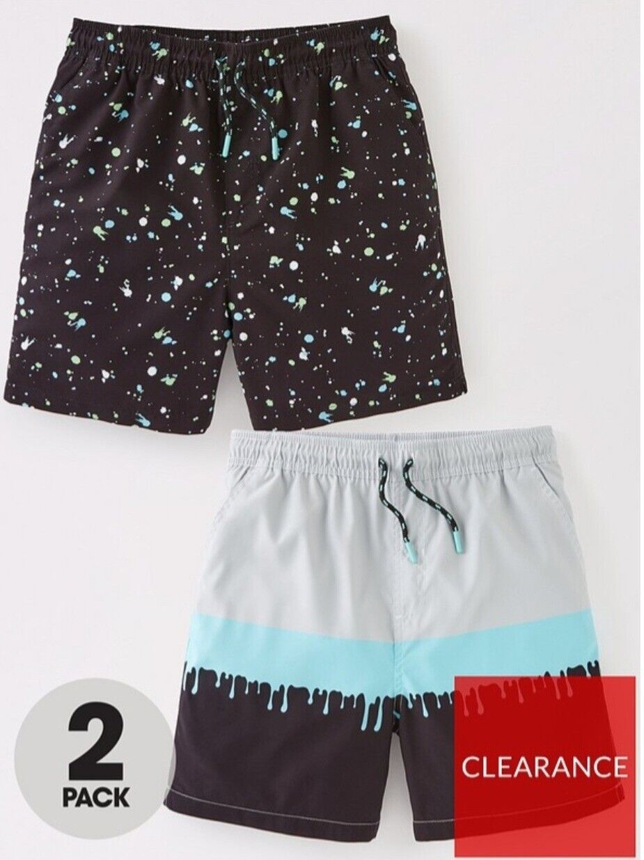 Boys 2 Pack Paint Plat And Drip Recycled Swim Shorts Size 13-14 Years **** V526