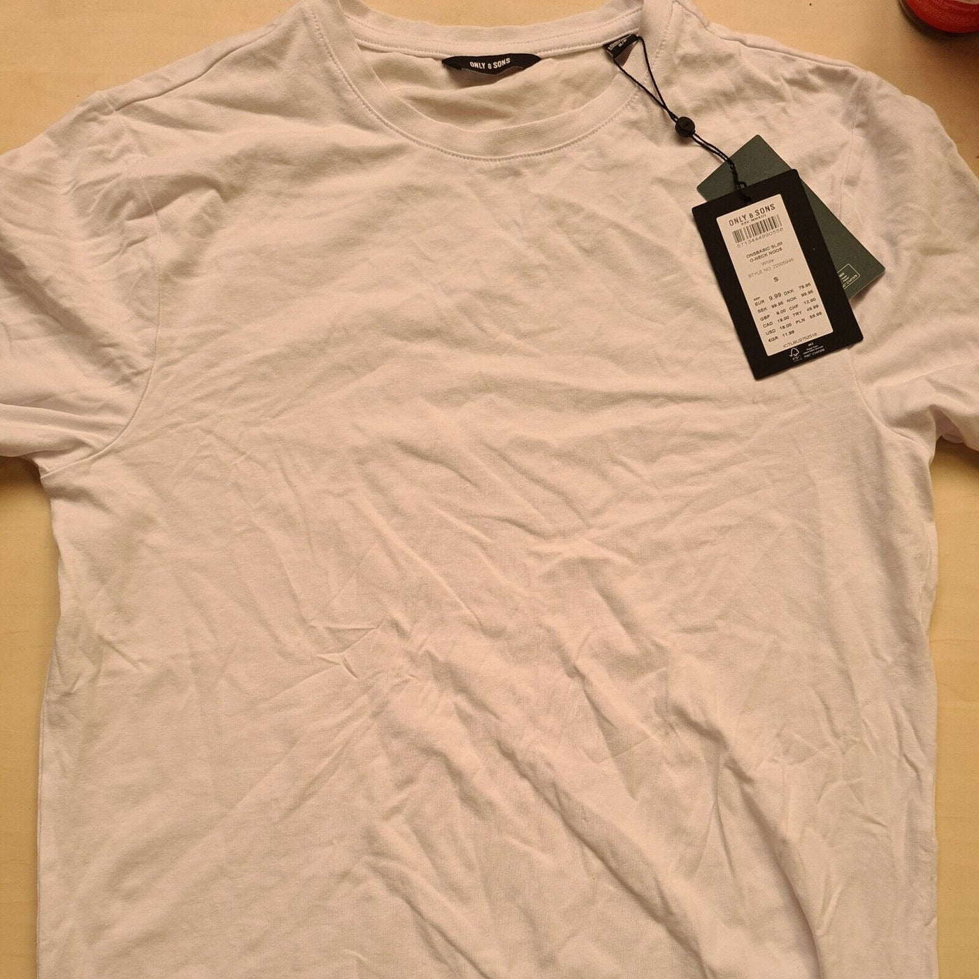 Only & Sons Basic Slim White TShirt Size S BNWT A1