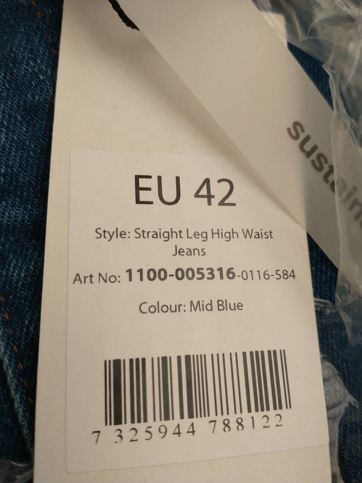NA-KD Straight Leg High Waist Jeans. Mid Blue. UK 14 . ****V175