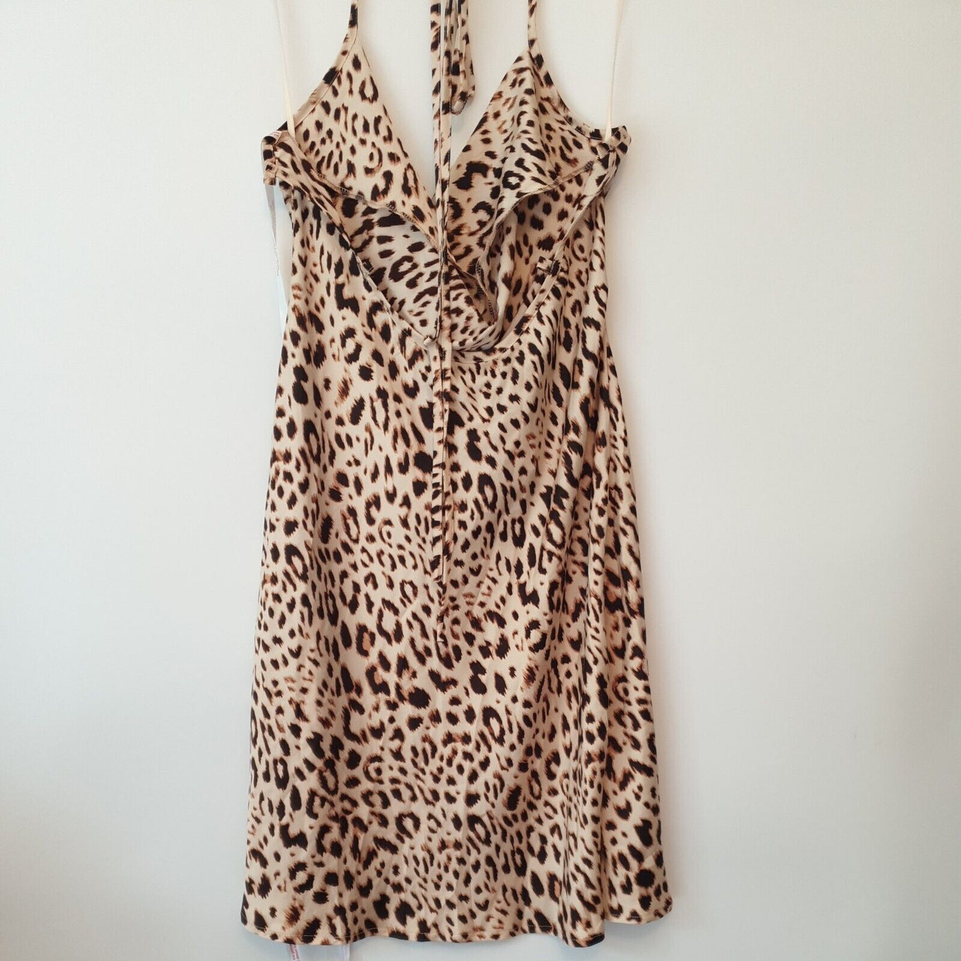 Missguided Cowl Cami Dress Satin Leopard Print Dress Brown UK Size 14****Ref V38