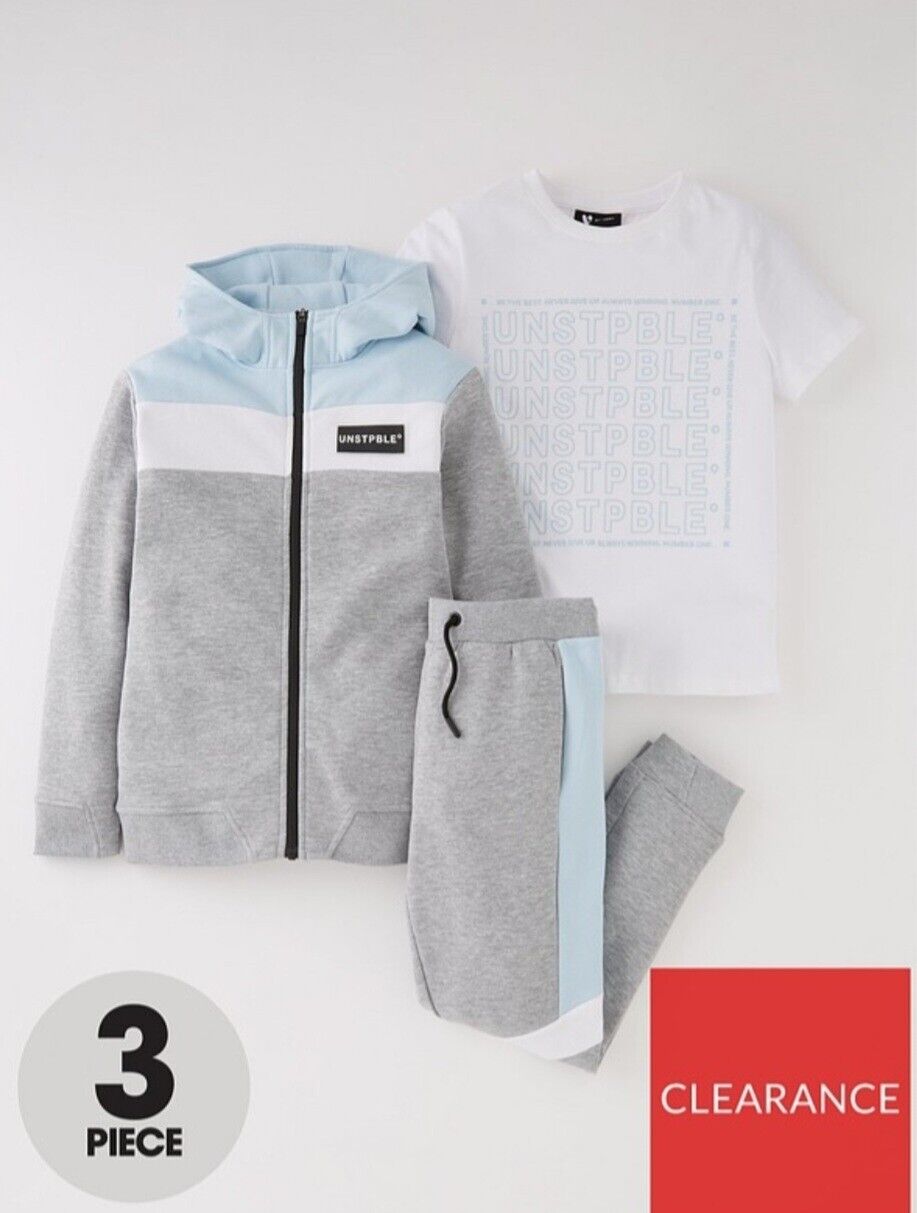 Boys 3 Piece Zip Hoodie, Jogger And T-Shirt Set Size 9 Years **** V306