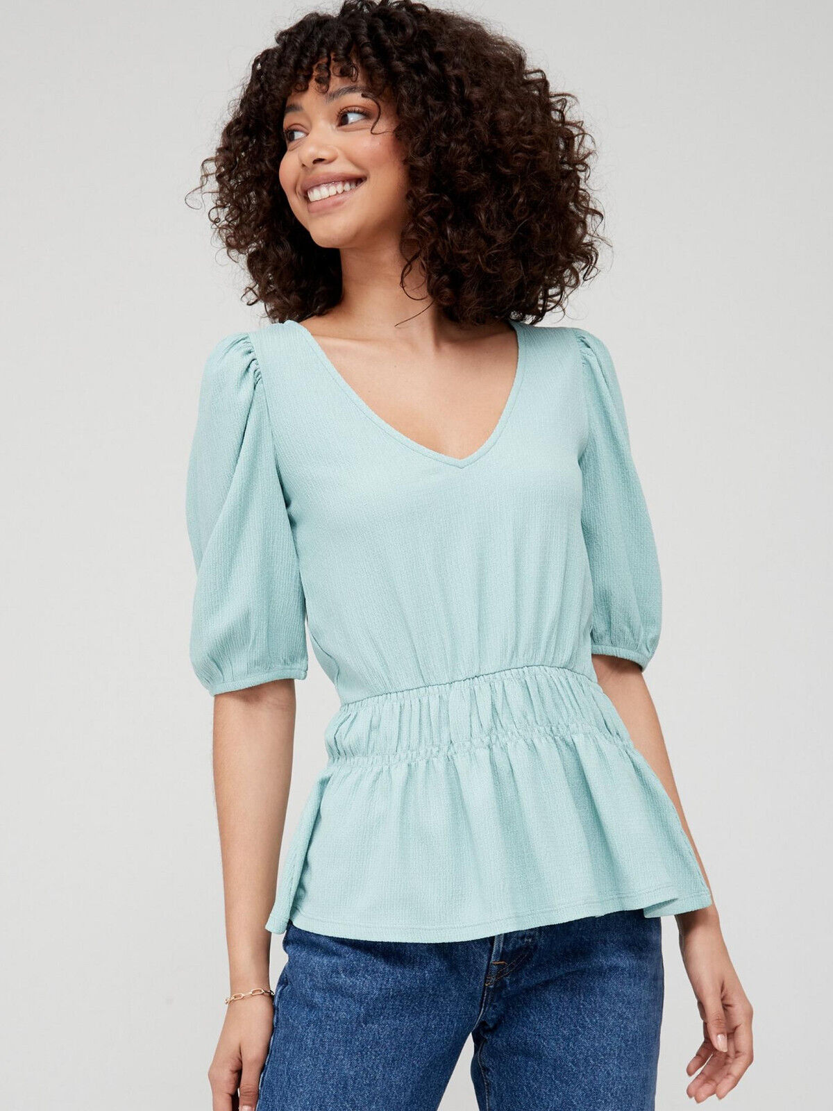 Womens Peplum Crinkle Top - Mint. UK 18. ****V519