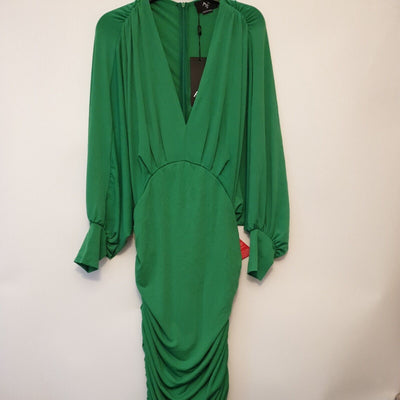 AX Paris Plunge Neck Green Ruched Midi Dress Size 10****Ref V68