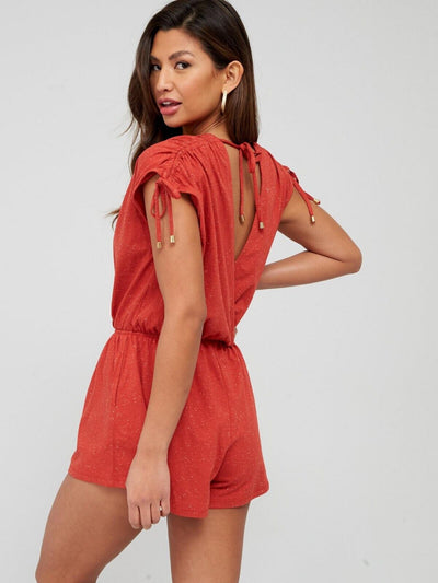 Womens Wrap Front Tie Detail Beach Playsuit - Rusty Red. UK 10 **** Ref V452