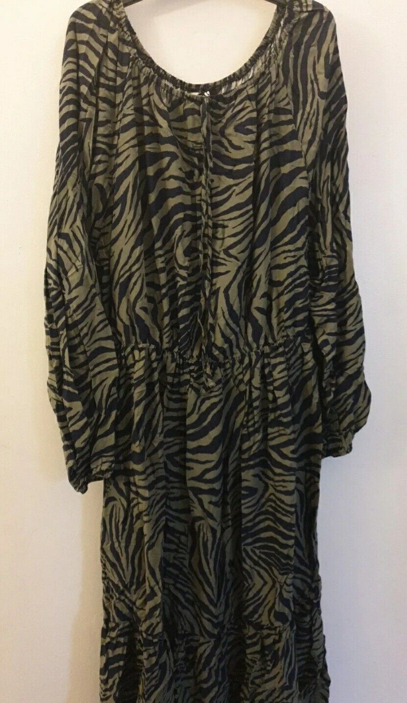 Womens Zebra Print Midi Dress- Green/Navy. Uk10