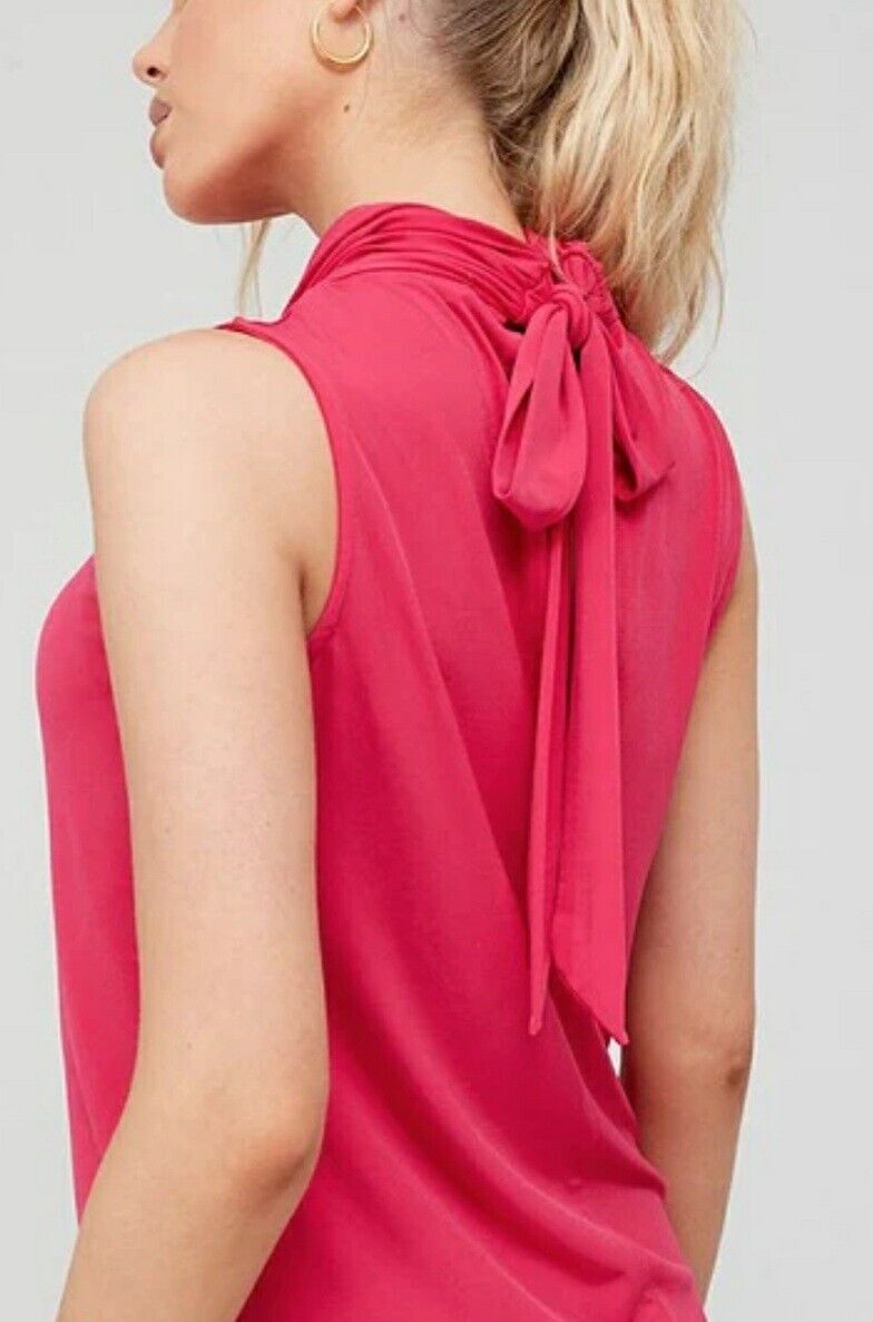 Draped Bow Neck Sleeveless Top Pink Uk16****Ref V550