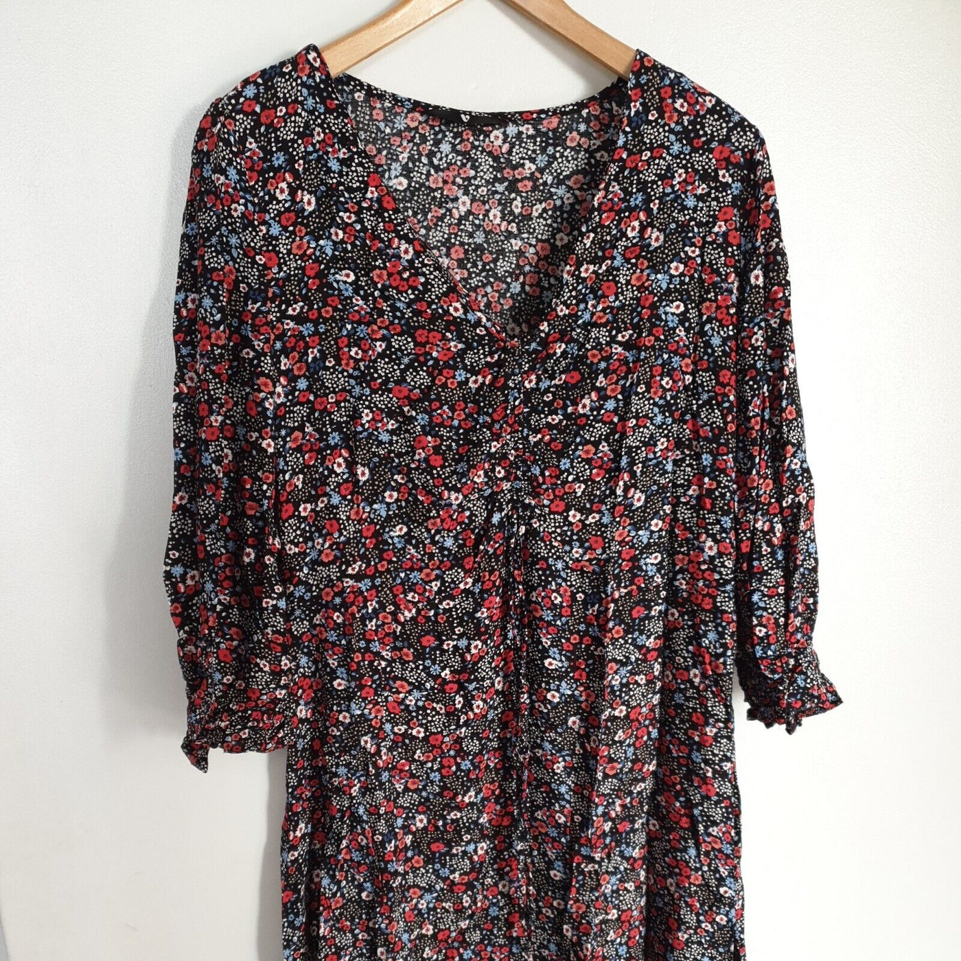 Ruched Front Midi Dress Floral Print Uk16****Ref V356