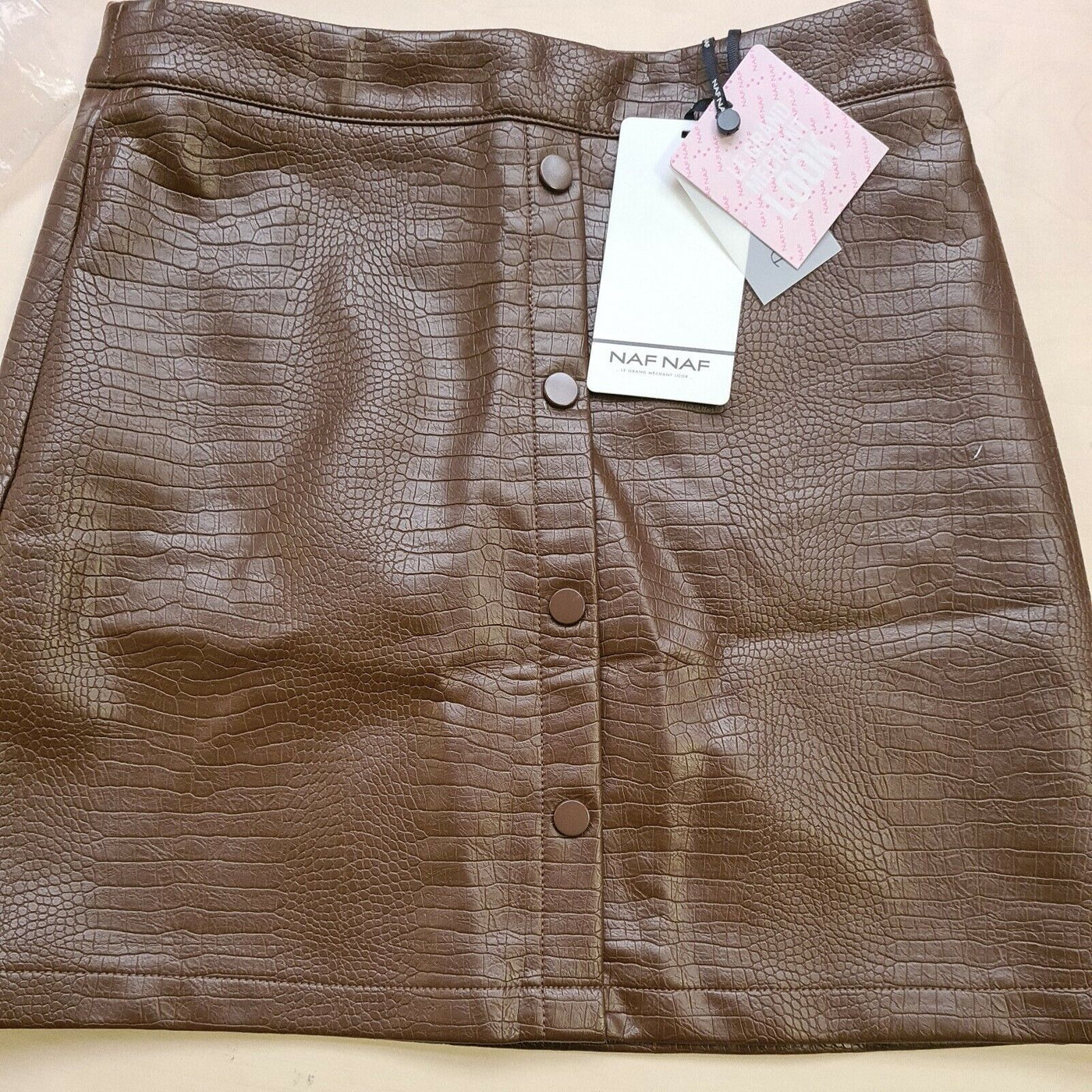 Naf Naf Ladies Croco Skirt Chocolatine Size 6 BNWT Ref W8