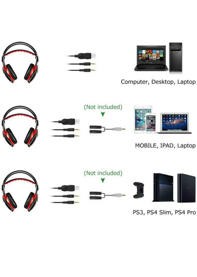 Posugear Gaming Head Set. LED Lighting Over-Ear Headphone. Ref Y