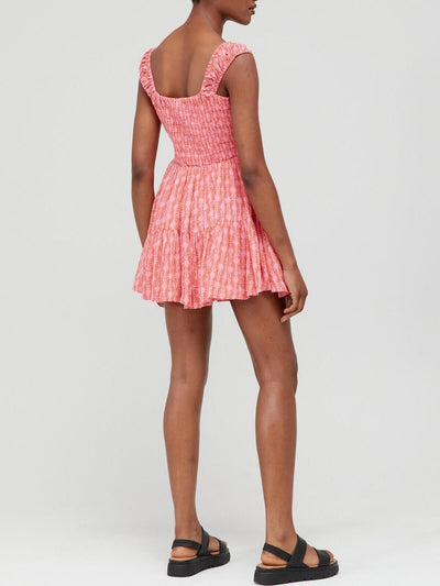 Free People Sweet Annie Mini Dress - Pink Combo. UK XL