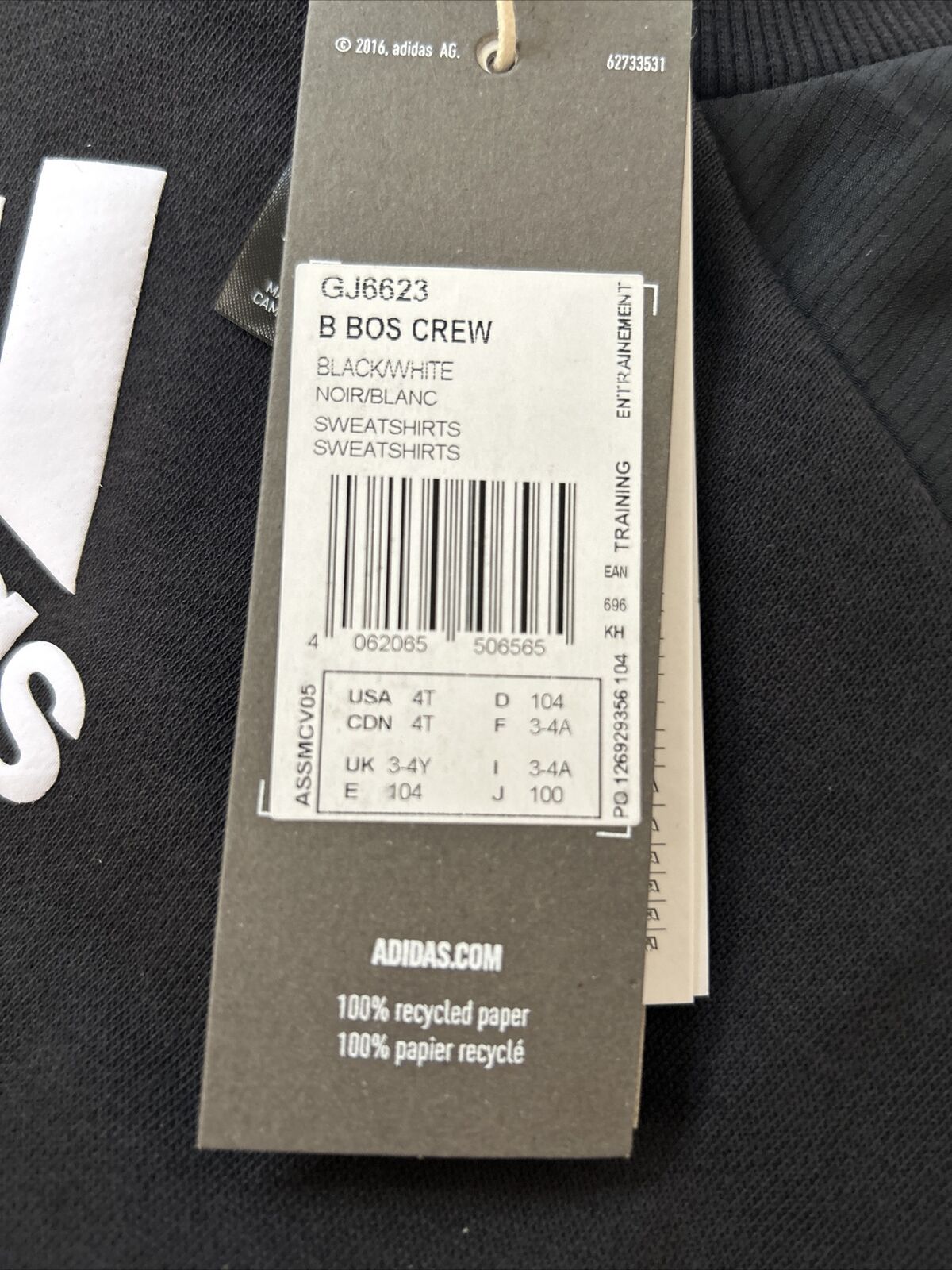 Adidas B Bos Crew Sweater - Black. UK 3/4 Years **** Ref V366