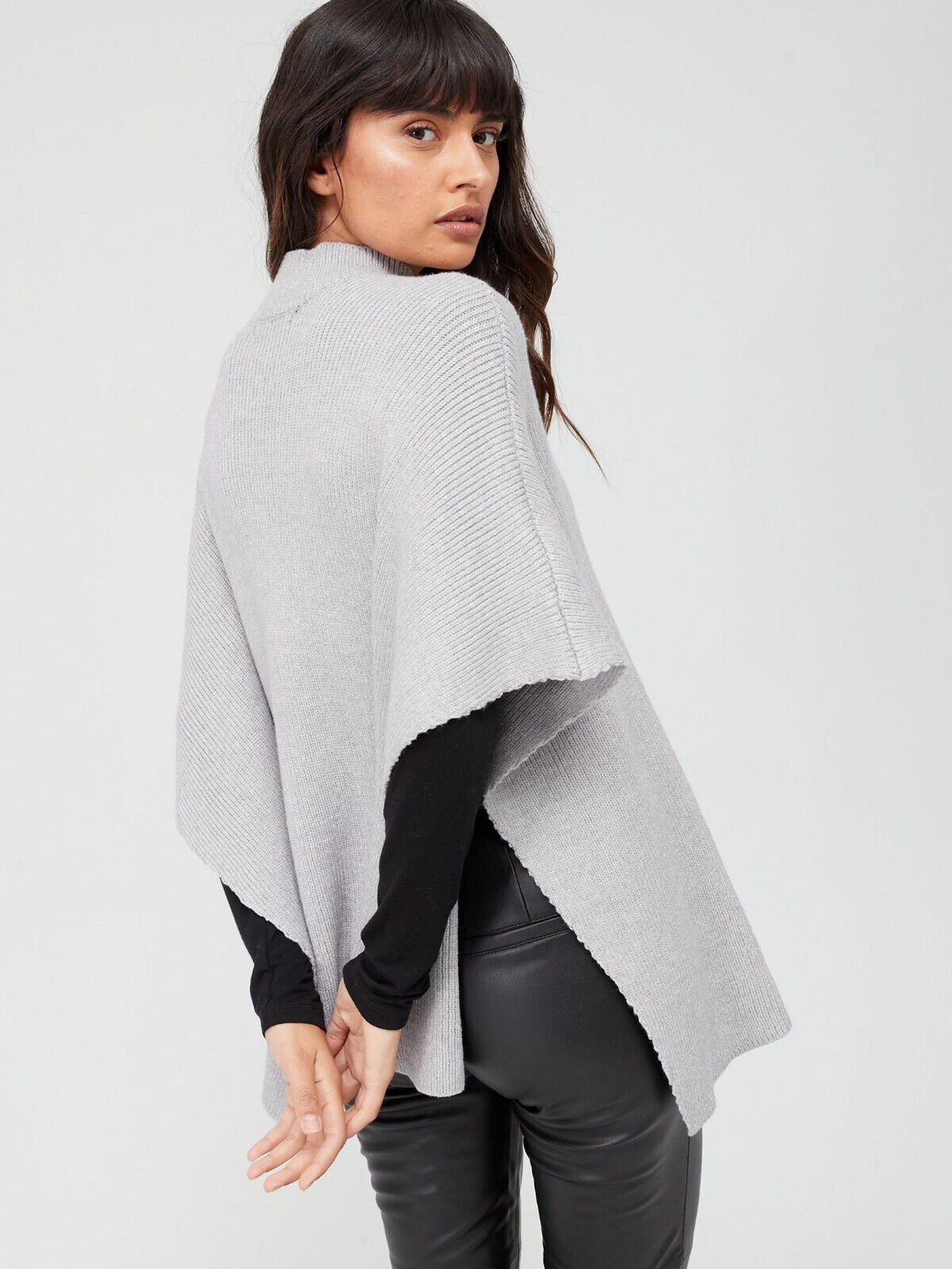 Grey Marl Ribbed Poncho. One Size *with defect* ** SW22