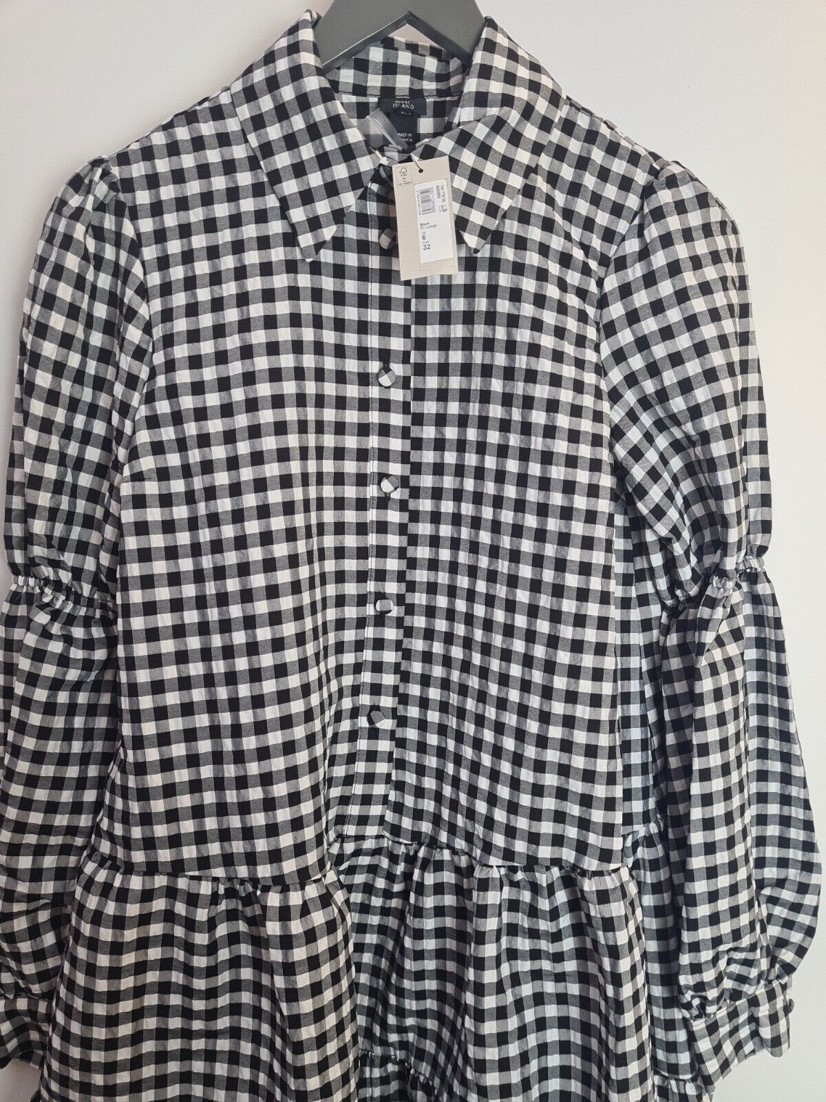 River Island Check Print Tiered Shirt Dress. Black And White Size 8 **** V100