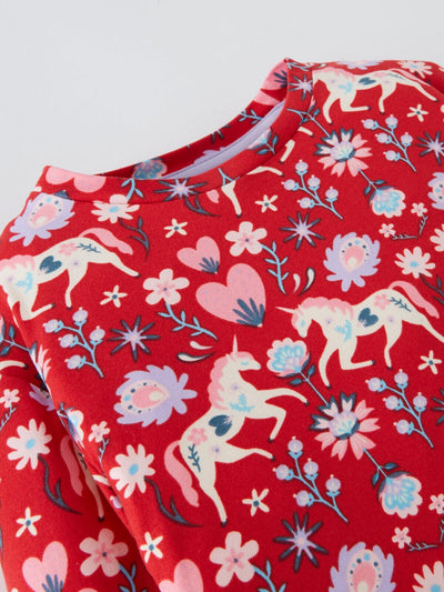 Chelsea Peers Girls Floral Unicorn Long Red Pyjama Set Size 1-2 Years **** SW21