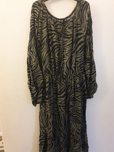 Womens Dress Zebra Print Long Sleeve- Green/Navy. Uk14