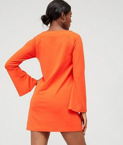 Flutter Sleeve Bead Detail Shift Mini Dress Orange Uk12****Ref V434