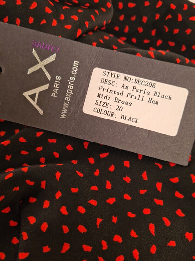 AX Paris Black Printed Frill Hem Midi Dress Size 20 **** V35