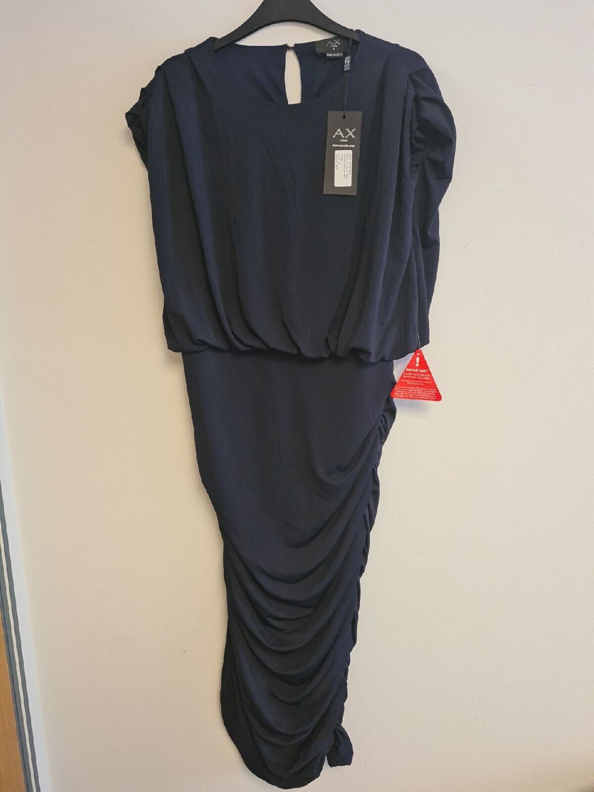 Ax Paris Navy Ruched Bodycon Midi Dress Size 16 BNWT Ref****V500