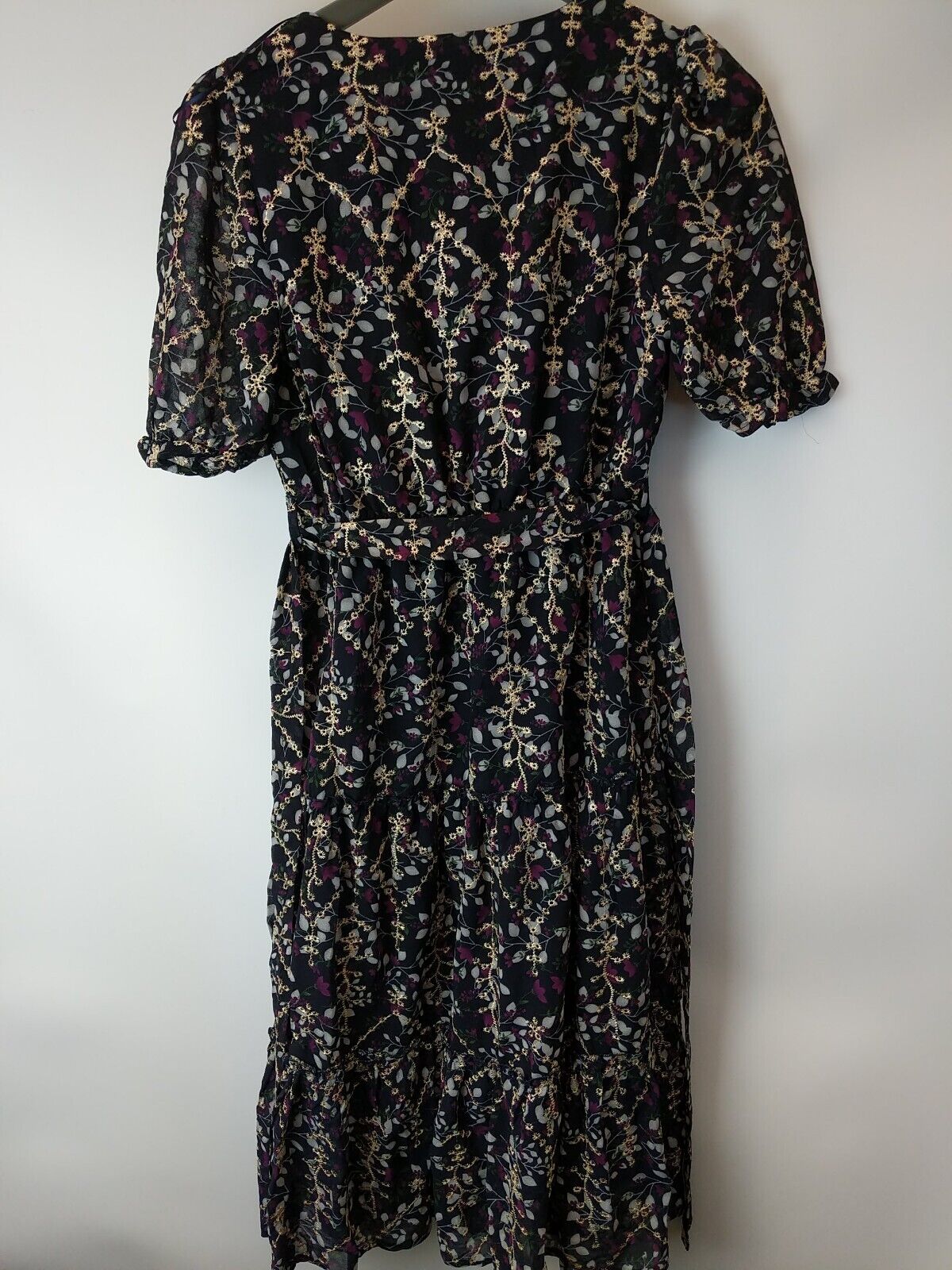 Quiz Navy Purple Embroidered Short Sleeved Midi Dress Size UK 8 **** V29