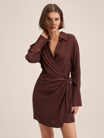 Mango Wrap Detail Mini Dress - Brown. UK 6. ****V168