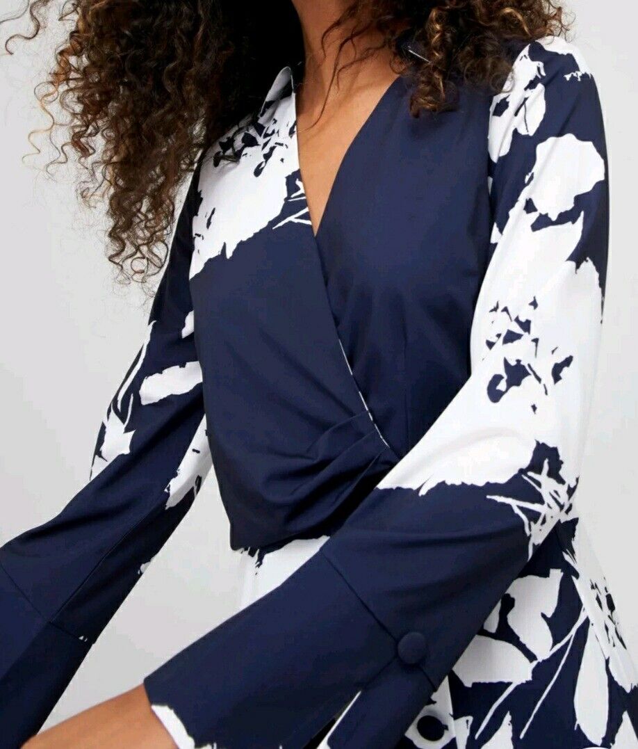 Fig & Basil Kimono Sleeve Midi Dress Navy Print Uk22****Ref V505