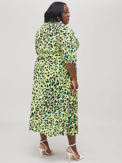 Judi Love Sweetheart Printed Midi Dress - Lime Green. UK 18