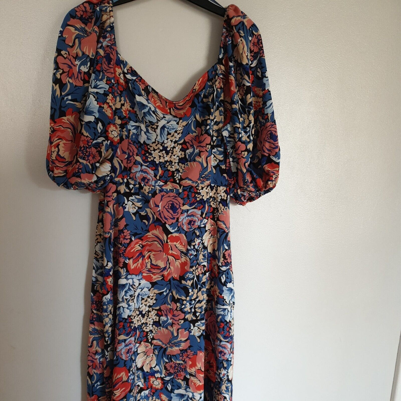 Quiz Coral/Blue Midi Dress With Slit Size 12****Ref V275