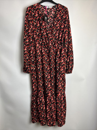 Womens Floral Dress - Black / Red. UK 8 **** Ref V446