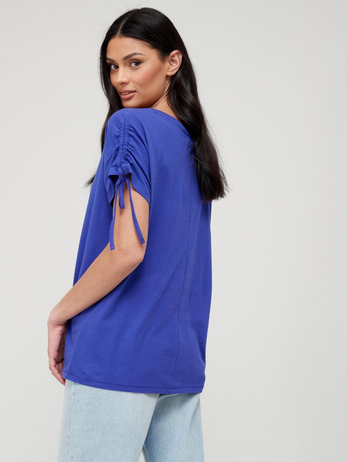 Womens Ruched Sleeve T-shirt - Blue. UK 10. ****V143