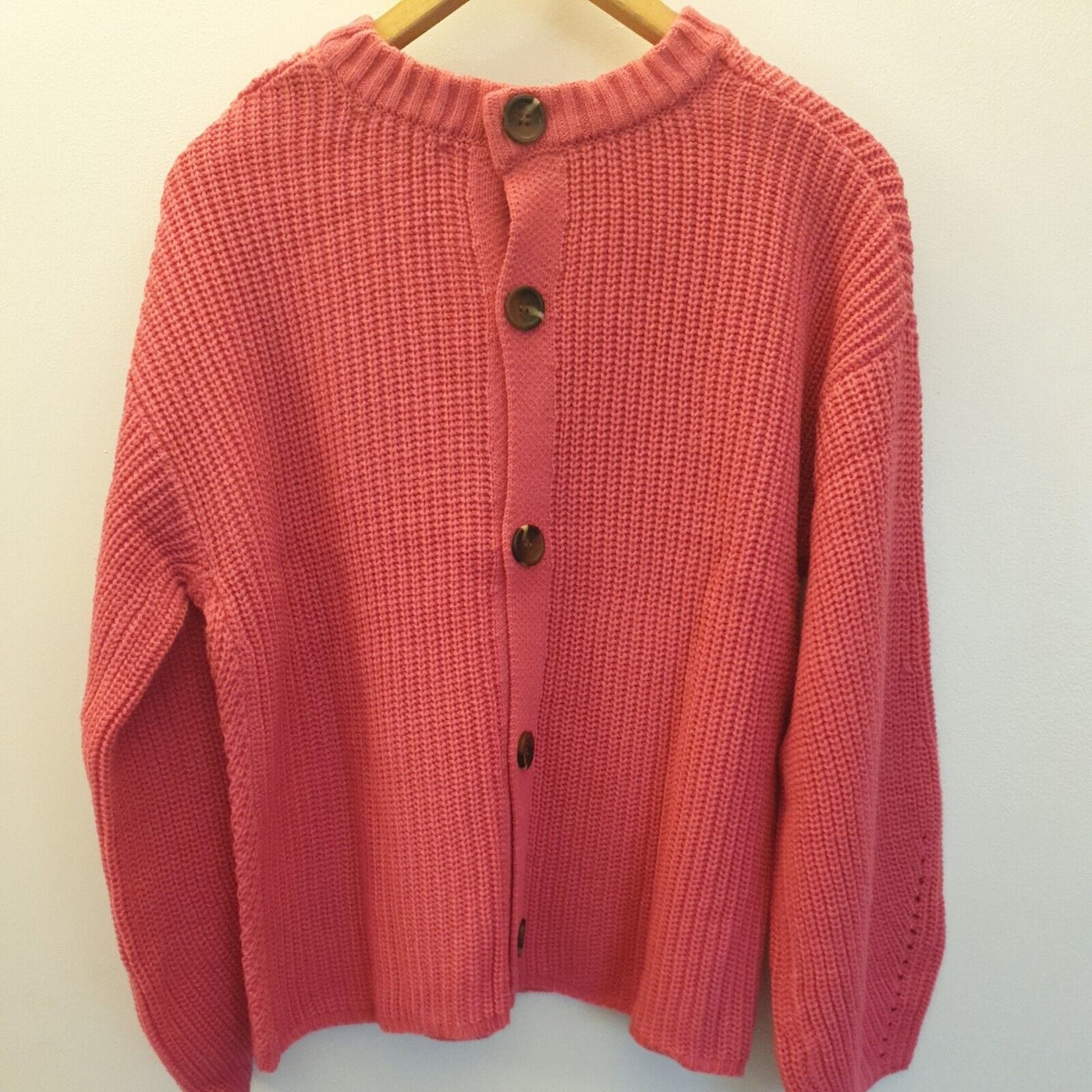 Knitted Button Back Ribbed Jumper Bright Pink Uk12****Ref V360