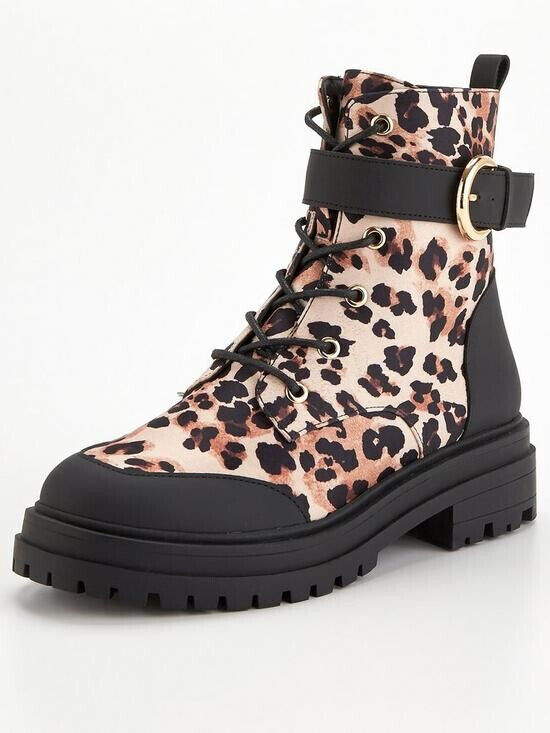 Heat Buckle Strap Lace Up Boots - Leopard. (TFCDP) UK 8 ****VS1