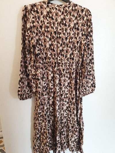 Animal Print Midi Dress Long Sleeve UK 16 **** V545