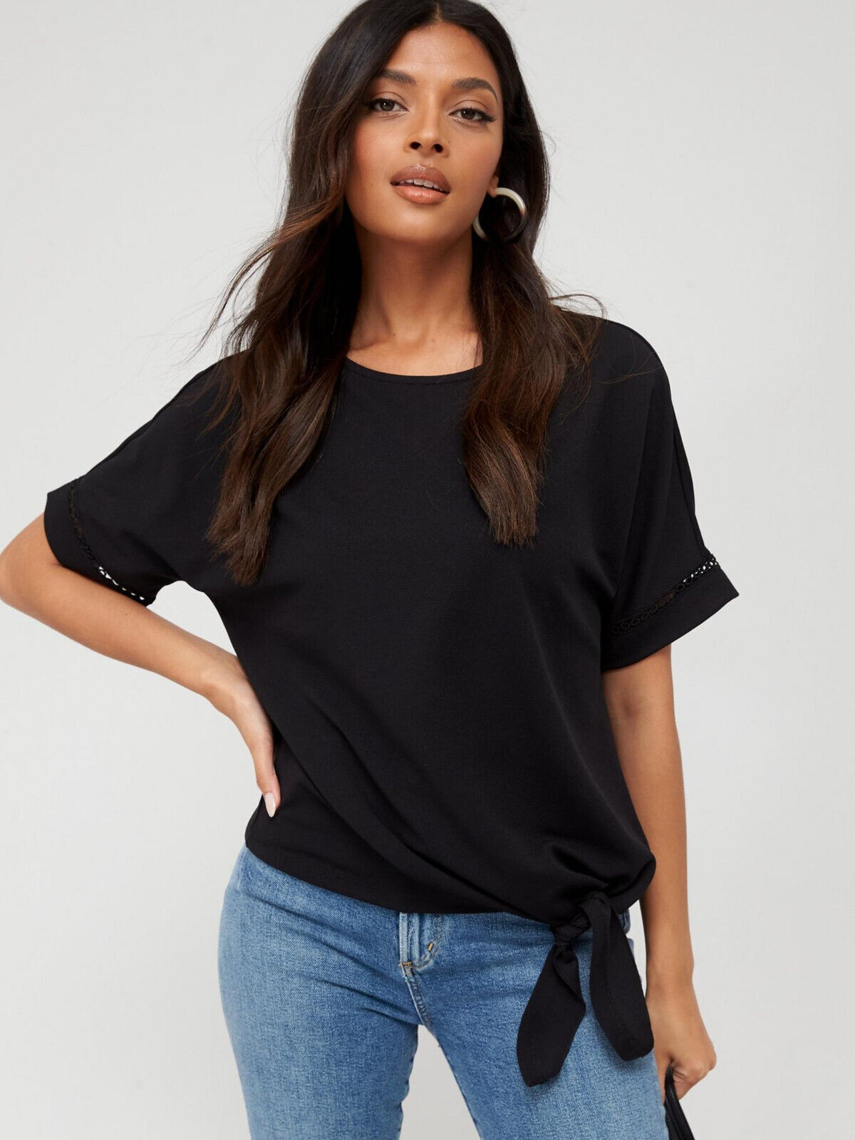 Ladder Trim Knot T-Shirt - Black. UK 12. V390