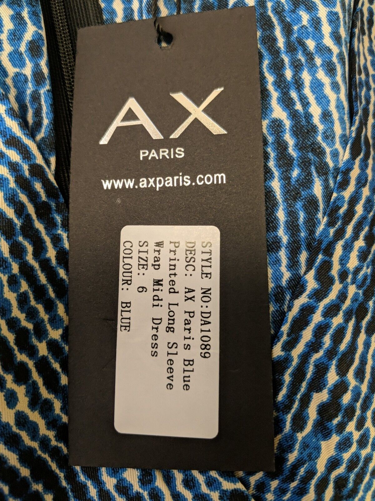 AX Paris Blue Printed Long Sleeve Wrap Midi Dress Size UK 6 **** V233