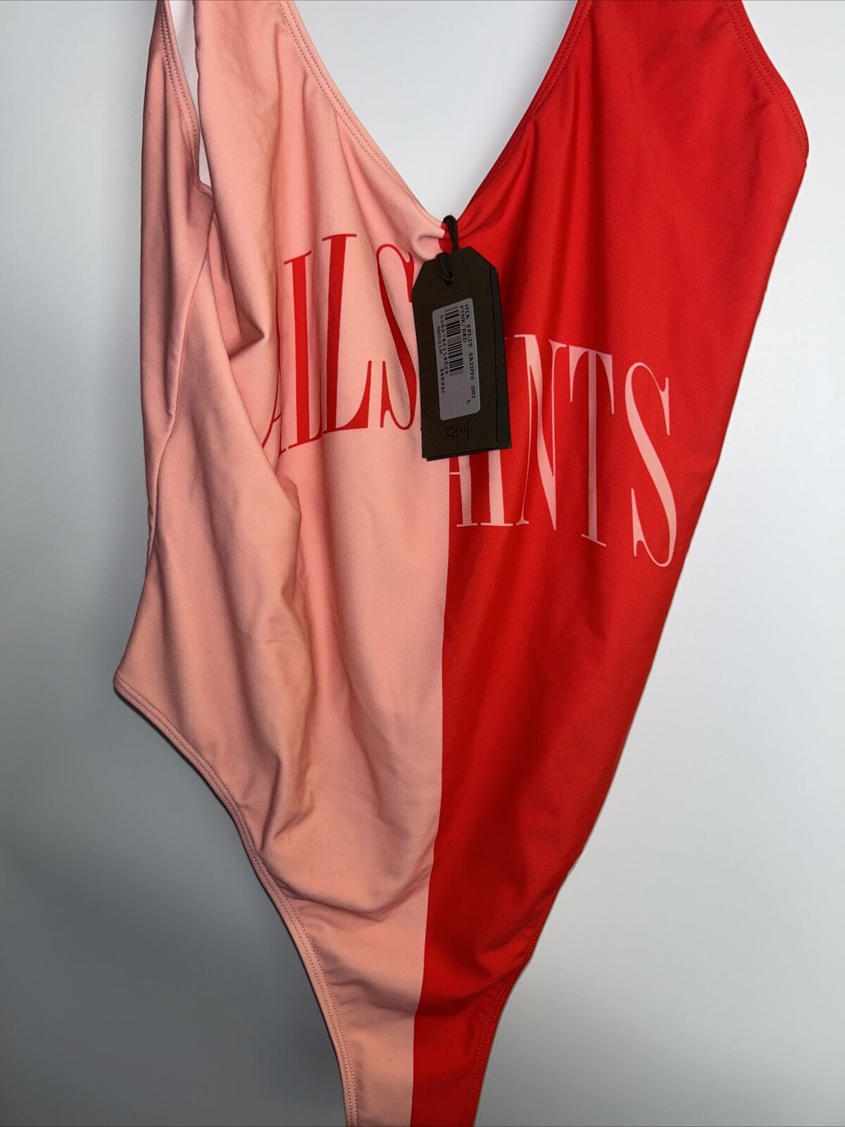 Allsaints Mai Split Colour Block Swimsuit-Pink/Red.UK Large ****Ref V79