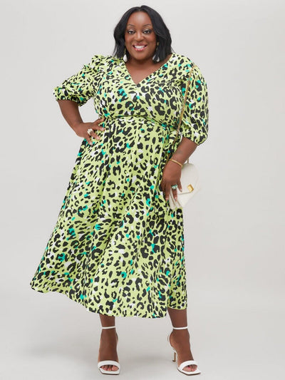 Judi Love Sweetheart Printed Midi Dress - Lime Green. UK 18