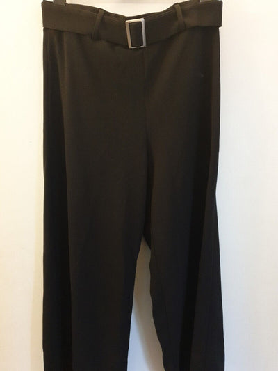 Womens Black Tie Waist Trousers Wide Fit- Black. Uk20