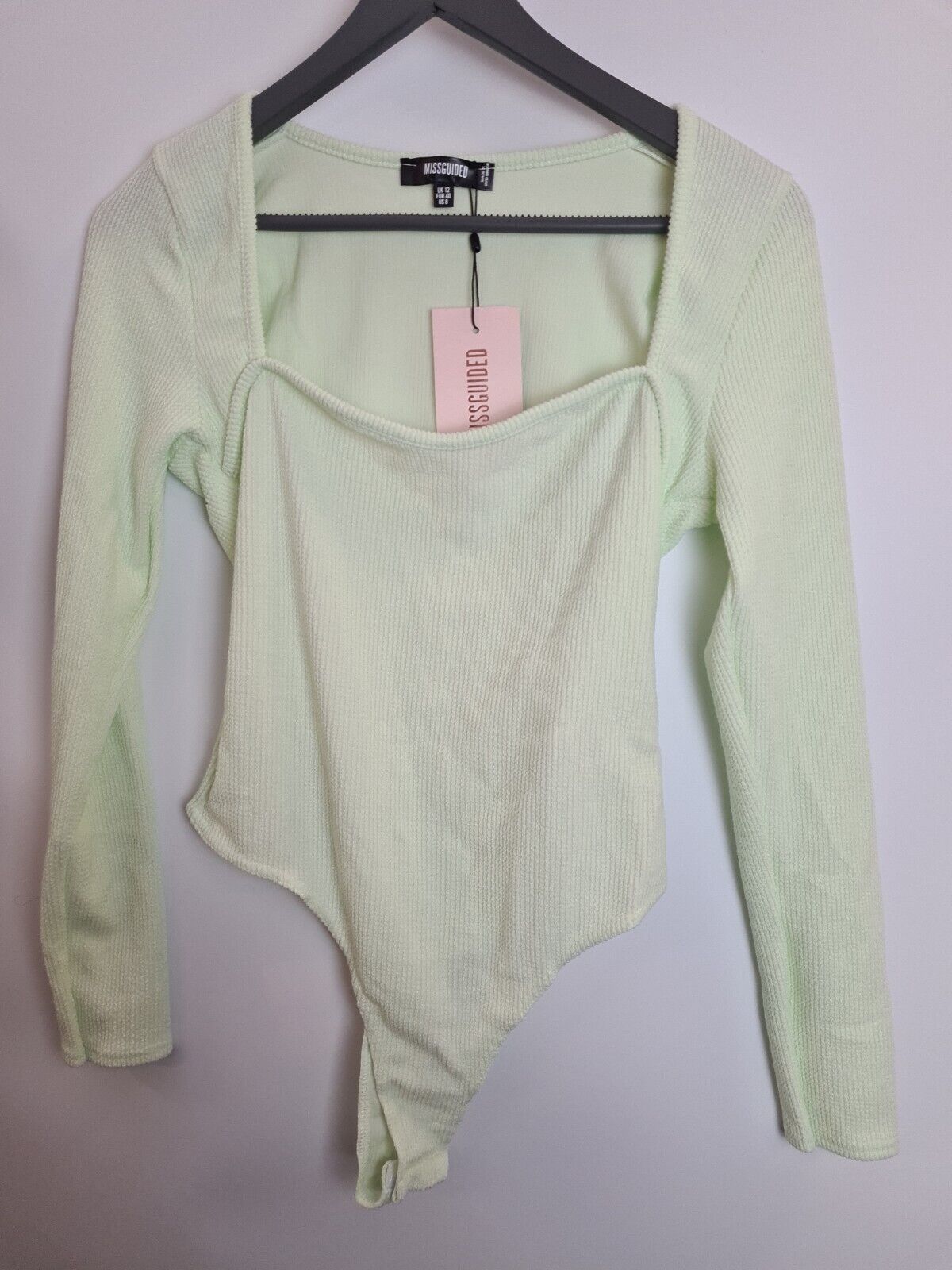 Missguided Long Sleeve Sweetheart Neck Green Bodysuit Size 12 **** V222