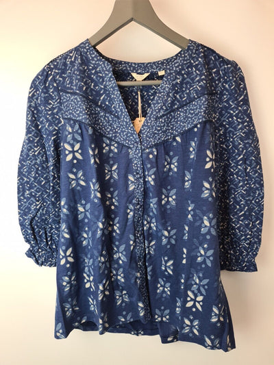 Fat Face Petra Woodblock Patchwork Indigo Shirt Size UK 8 **** V29