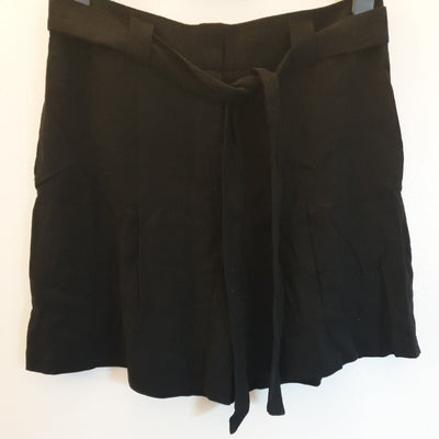 Linen Mix Tie Waist Short Black Uk12****Ref V360