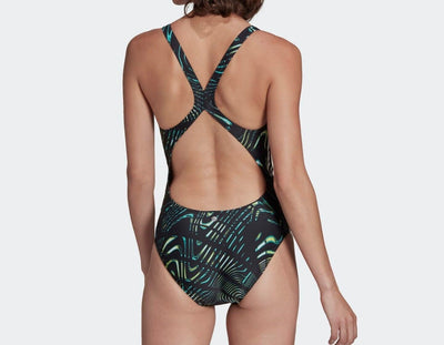 Adidas Souleaf 3 Stripe Swimsuit. Black/Green. UK L. ****V74