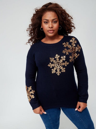 Navy Snowflake Spandex Jumper Size 18 **** V486