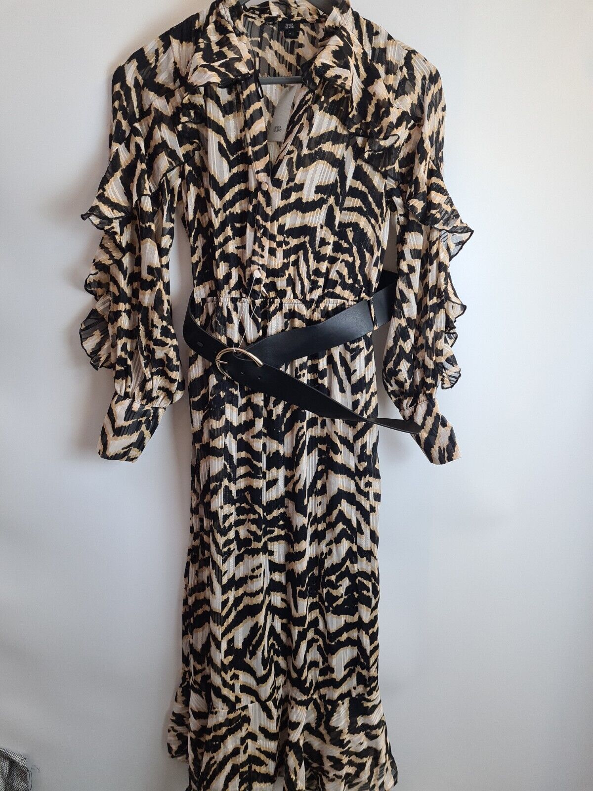 River Island Brown Animal Print Belted Midi Dress Size 6 **** V349