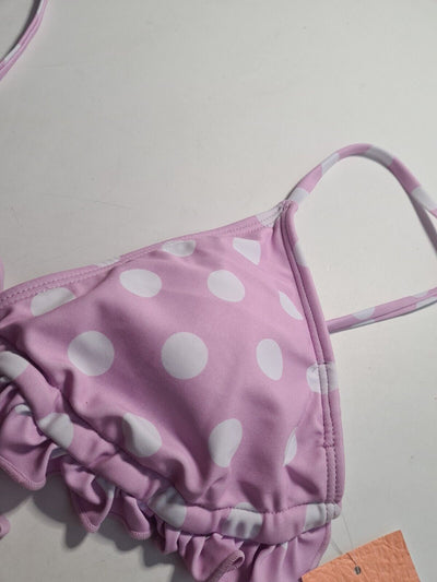 River Island Purple Polka Dot Frill Triangle Bikini Top Size 10 **** V250