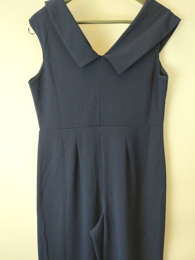 Quiz Navy Bardot Wide Leg Wrap Jumpsuit Size 10 **** V554